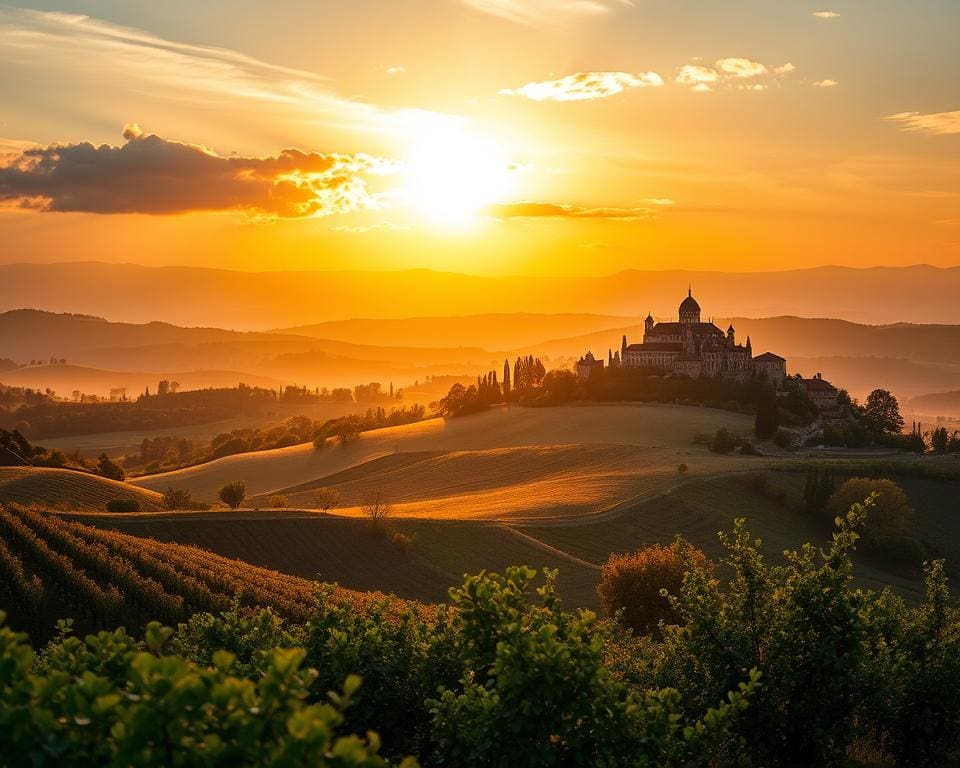 Droom weg bij de kastelen van Toscane, Italië