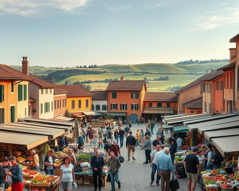 De gezelligheid van marktdagen in kleine dorpen