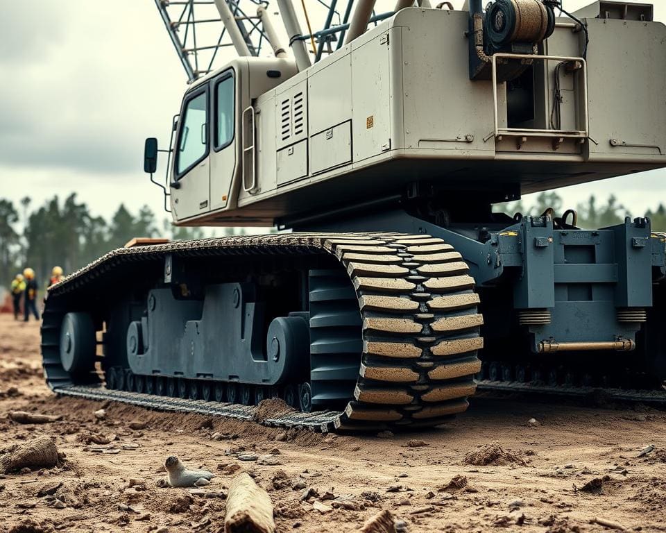 Wat maakt een rupskraan stabiel op zachte ondergrond?